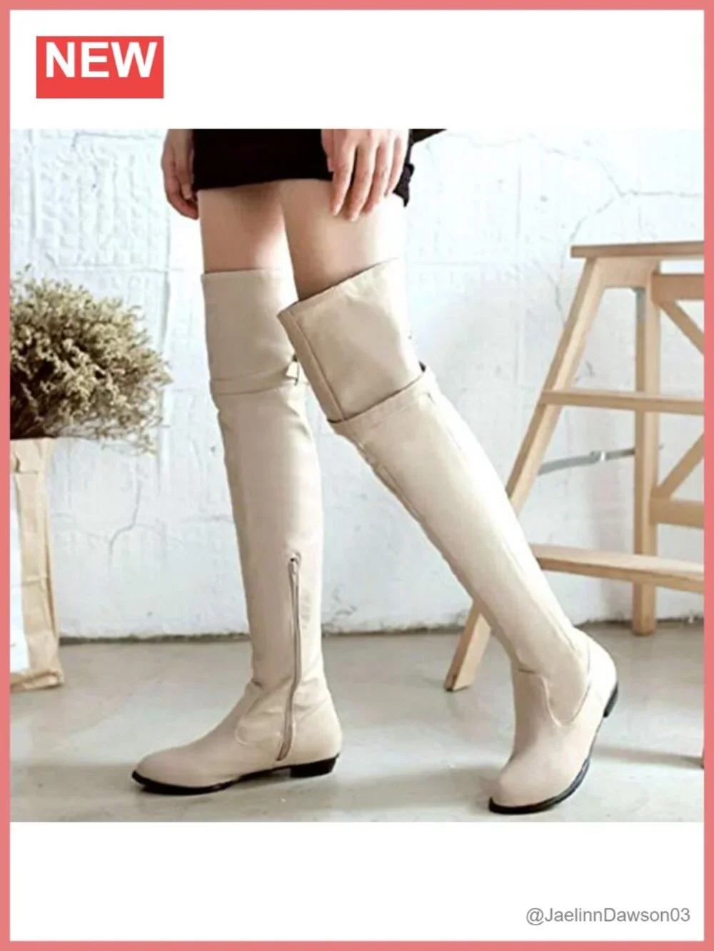 Women Thigh High Boots Faux Suede Block Heel Side Zip Warm Lined